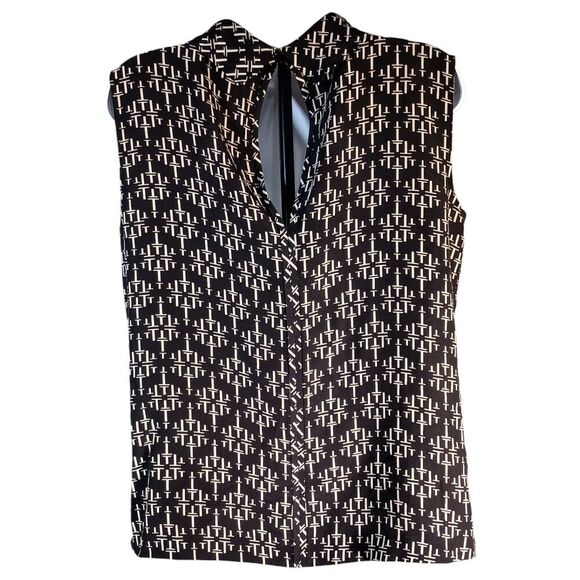 Tory Burch Silk Sleeveless Blouse Black White Signature T Womens 6 - Picture 4 of 4